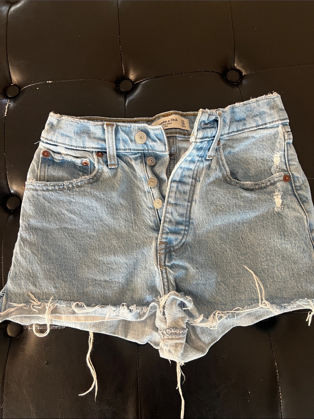 Abercrombie & Fitch Light Wash Frayed Denim Shorts